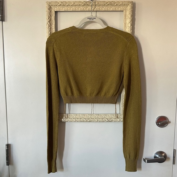 ZARA | Khaki Green Button-Up Cropped Cardigan with Contrast Topstitching - Picture 8 of 11